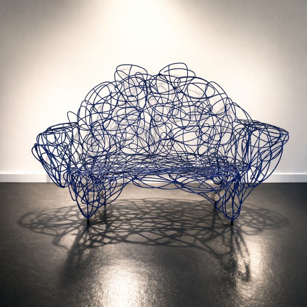 Canapé signé de l'artiste Gérard Coquelin "Coco" peint avec un bleu profond.