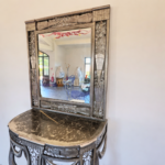 Ensemble console et miroir en métal brossé syle rétro