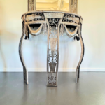 Ensemble console et miroir en métal brossé style rétro